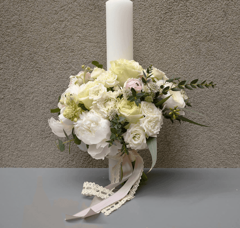 1. Lumanari pentru cununie - trandafiri albi galbeni ranunculus