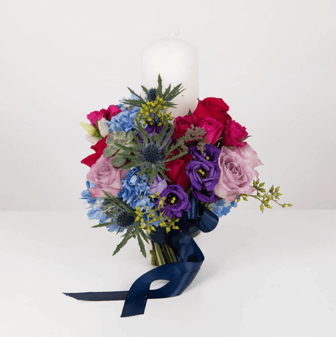 1. Lumanari pentru cununie - trandafiri hortensie albastru