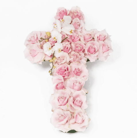 2. omagiu funerar - cruce funerara trandafiri roz