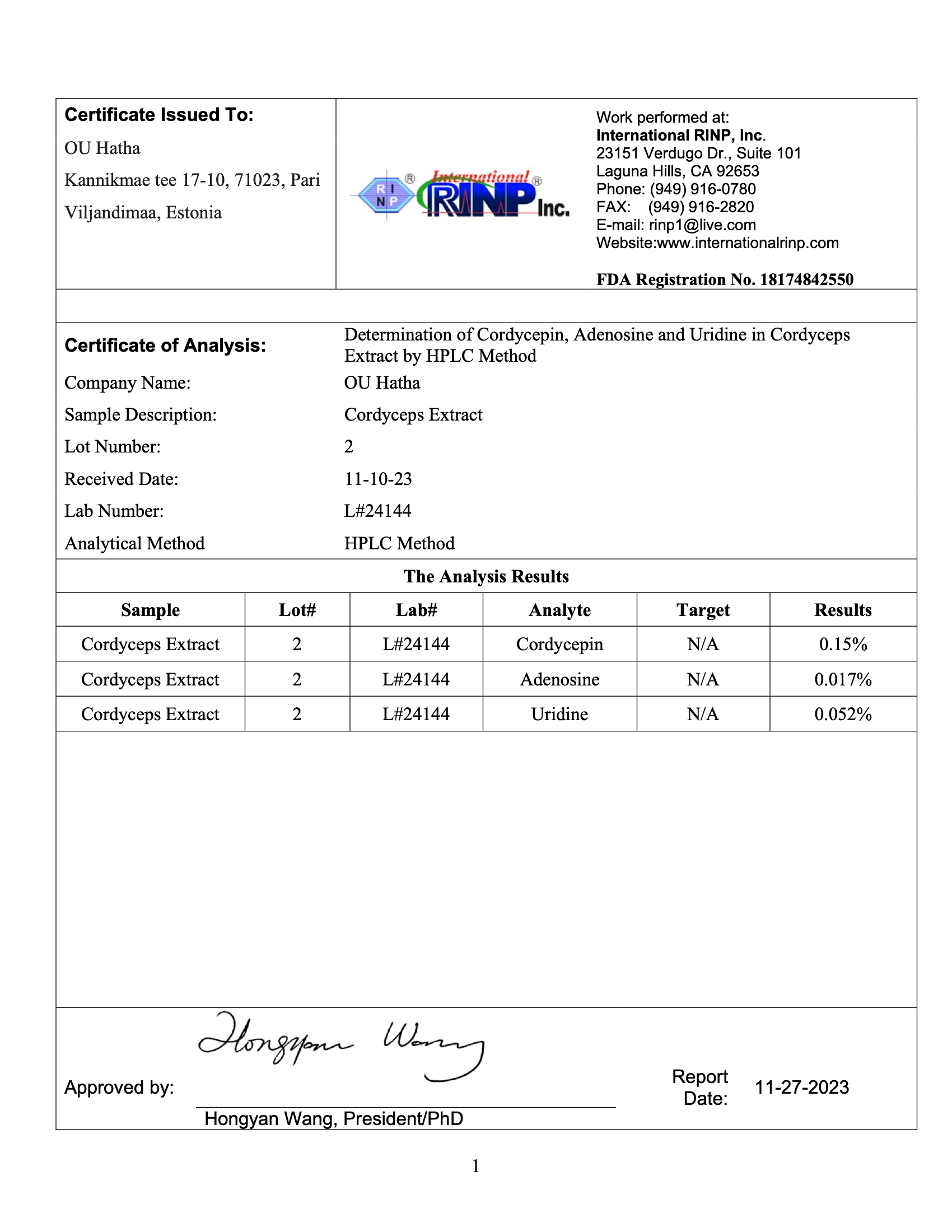 Cordyceps rinp assays