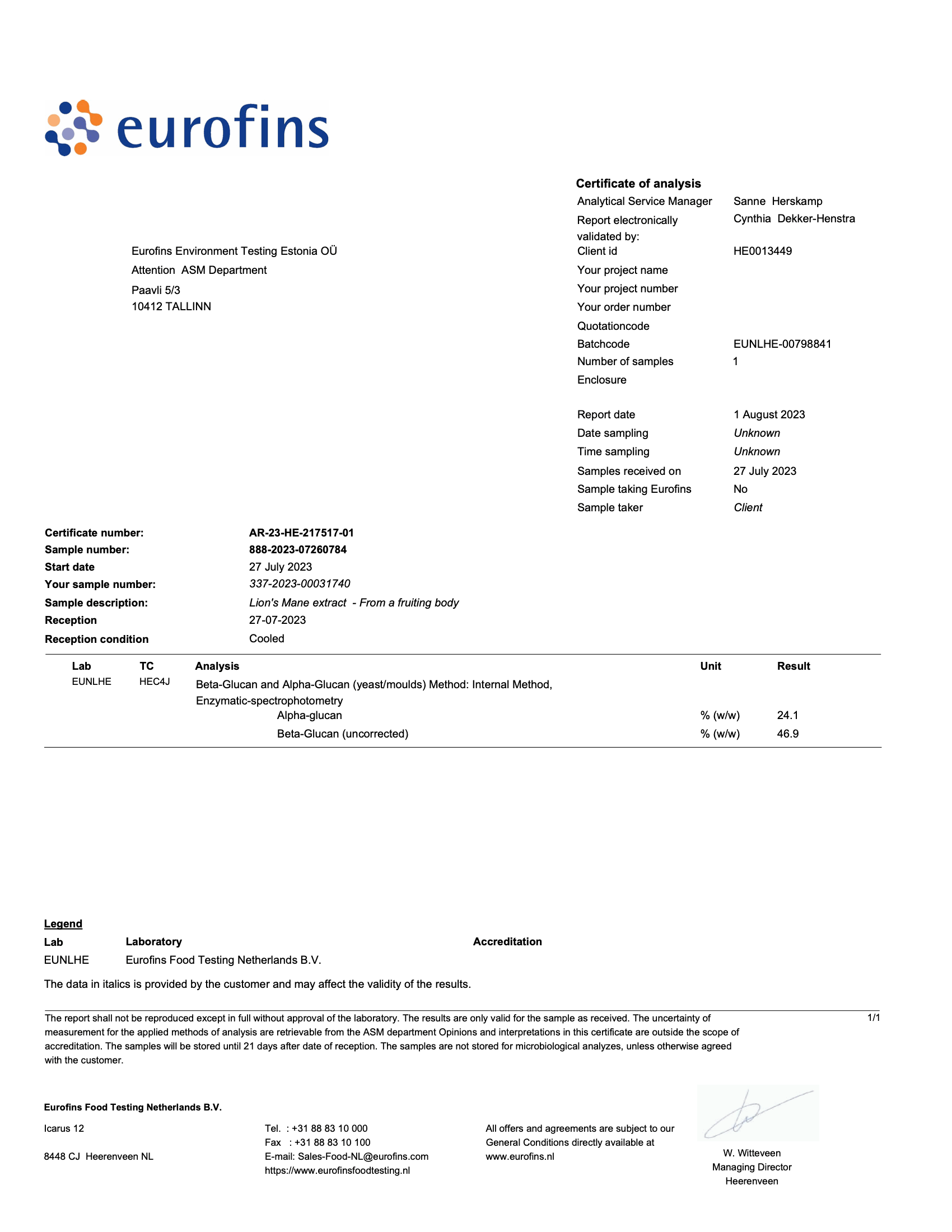 LM Eurofins beta glucans test