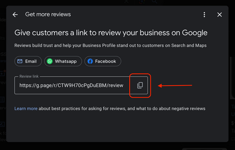 Obtenga un enlace directo de revisión de Google para las opiniones de los clientes