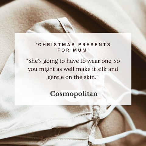 Cosmopolitan Christmas gifts for her featuring The Silk Collection silk face mask