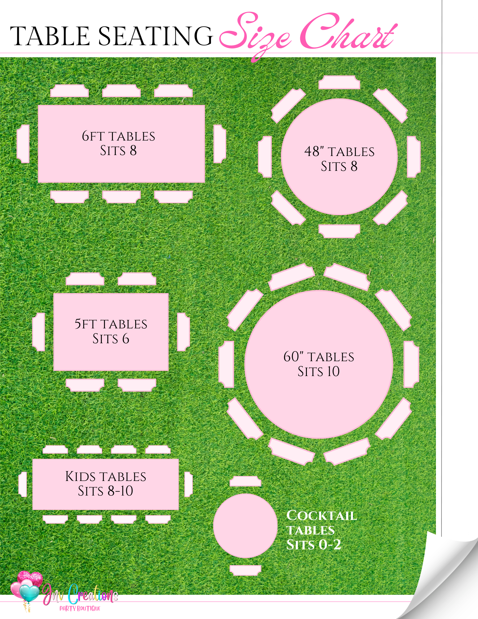 Table and chair seating chart estimator, size chart | San Diego