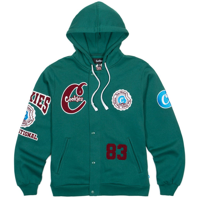 DOUBLE UP FLEECE SNAP-FRONT HOODY W/ RAISED VINTAGE CHAINSTITCH