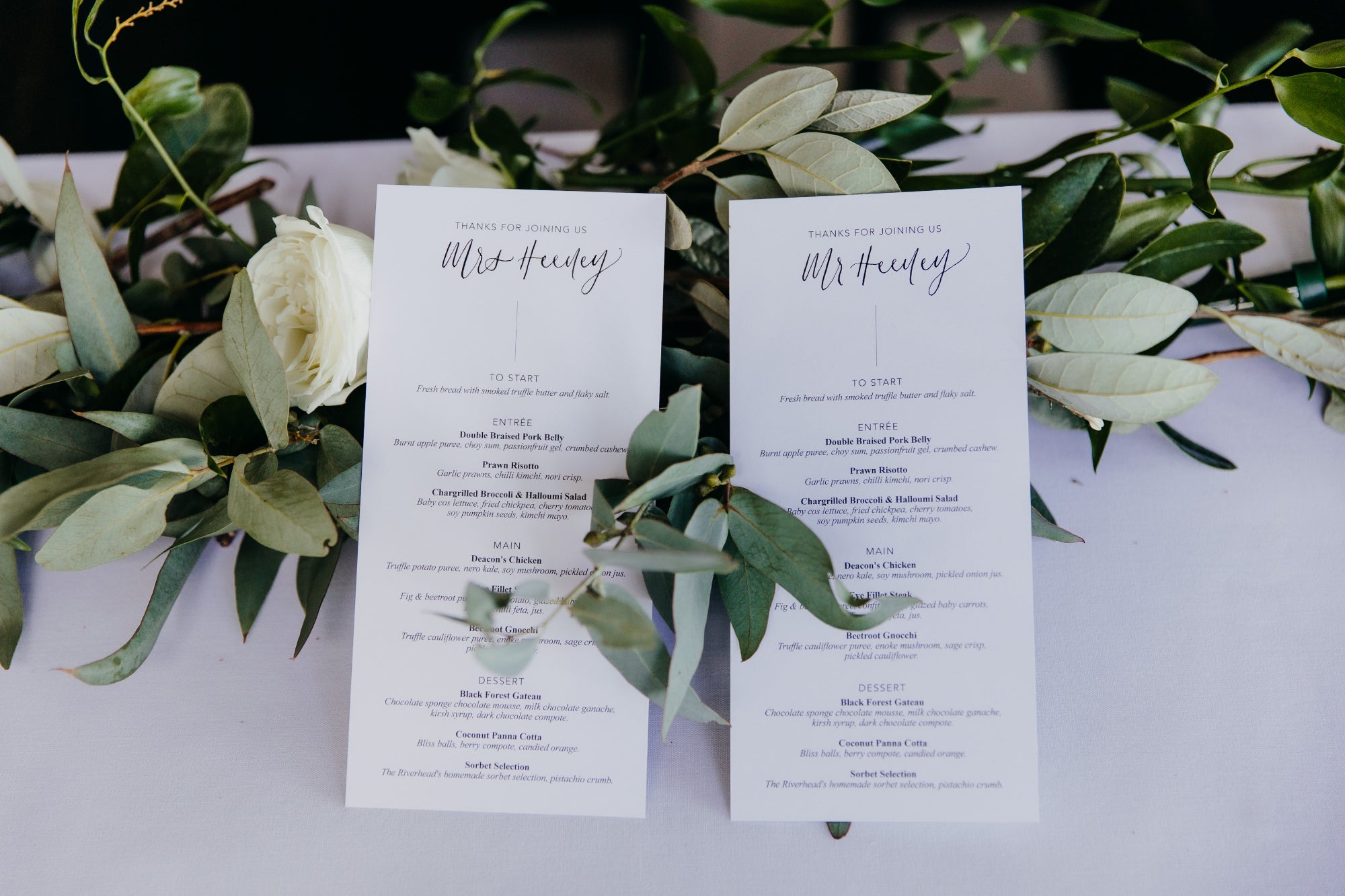 Wedding Menu with Calligraphy | The Boathouse Riverhead | The Paper Gazelle