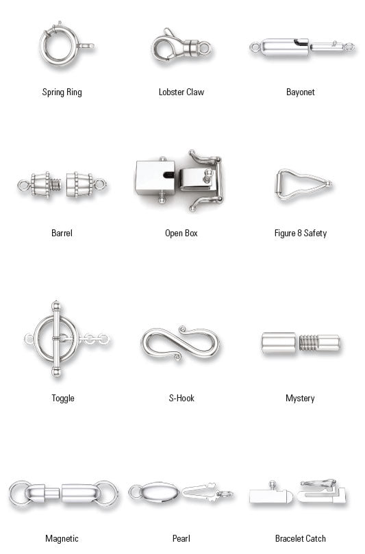 Clasp Styles - Spring Ring Lobster Claw Bayonet Barrel Open Box Figure 8 Safety Toggle S-Hook Mystery Magnetic Pearl Bracelet Catch