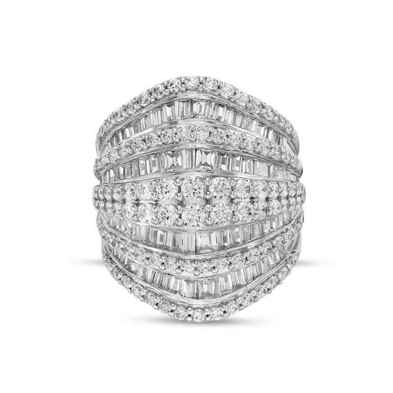 3 CT. T.W. Baguette and Round Diamond Multi-Row Ring in 10K Whit