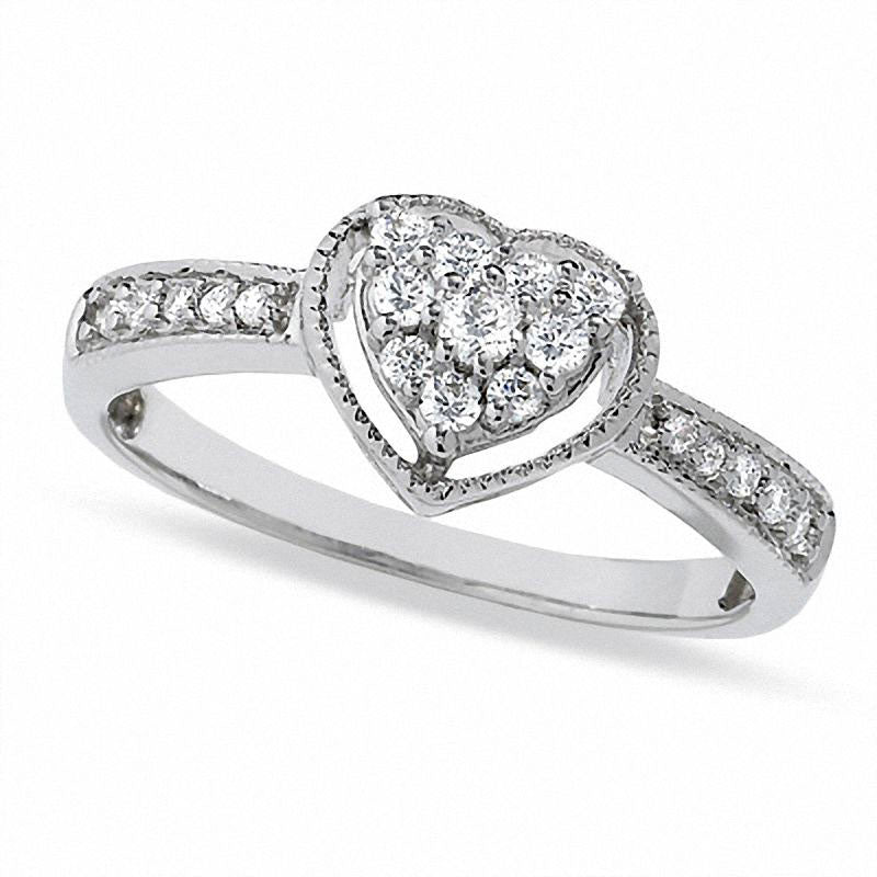 0.25 CT. T.W. Heart-Shaped Natural Diamond Frame Ring in Solid 10K White Gold