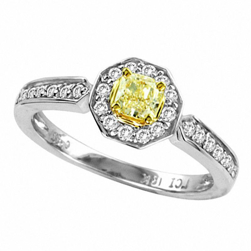 0.50 CT. T.W. Radiant-Cut Natural Fancy Yellow and White Natural Diamond Octagon Ring in Solid 14K W