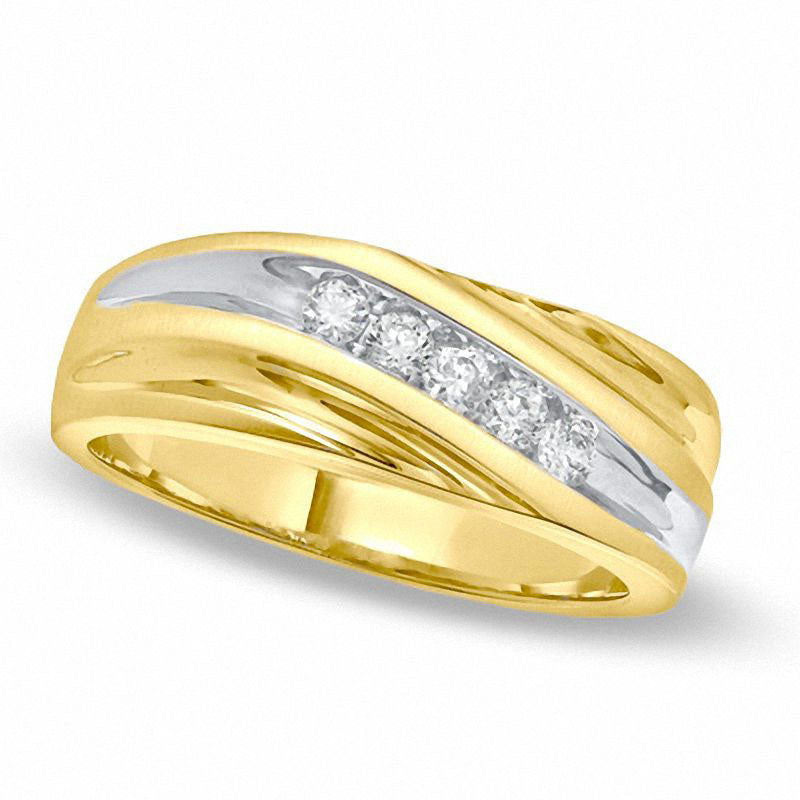 Men's 0.25 CT. T.W. Natural Diamond Slant Wedding Band in Solid 14K Gold