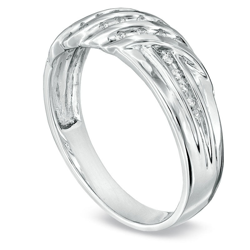 Natural Diamond Accent Triple Row Slant Band in Sterling Silver