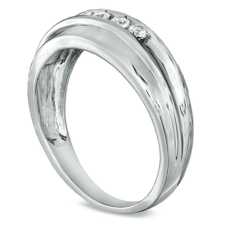 Men's 0.25 CT. T.W. Natural Diamond Five Stone Wedding Band in Solid 10K White Gold