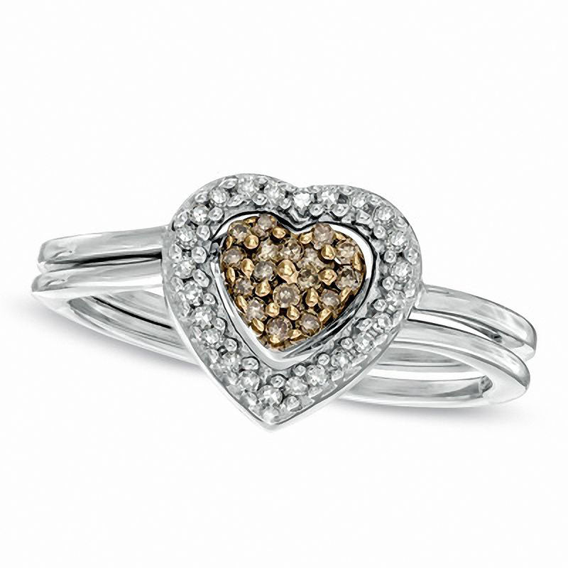 0.13 CT. T.W. Champagne and White Natural Diamond Heart Ring in Sterling Silver