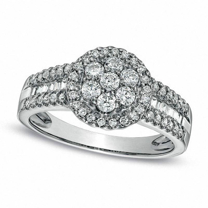 0.50 CT. T.W. Natural Diamond Cluster Frame Ring in Sterling Silver