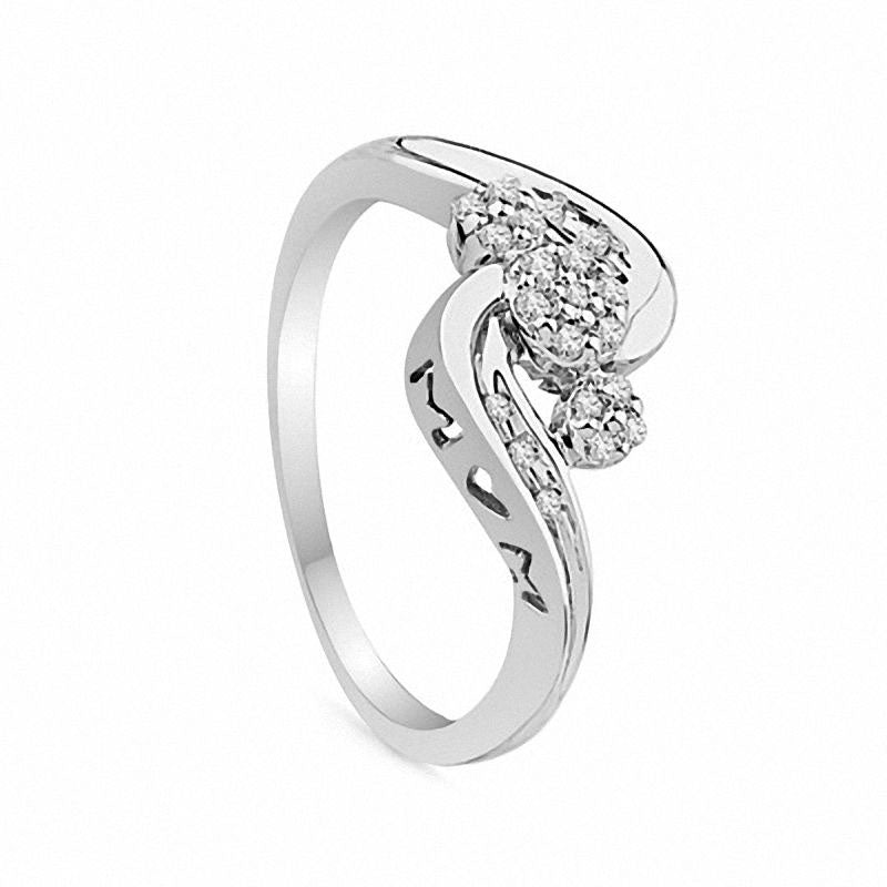 0.10 CT. T.W. Natural Diamond Triple Cluster Mom Ring in Sterling Silver