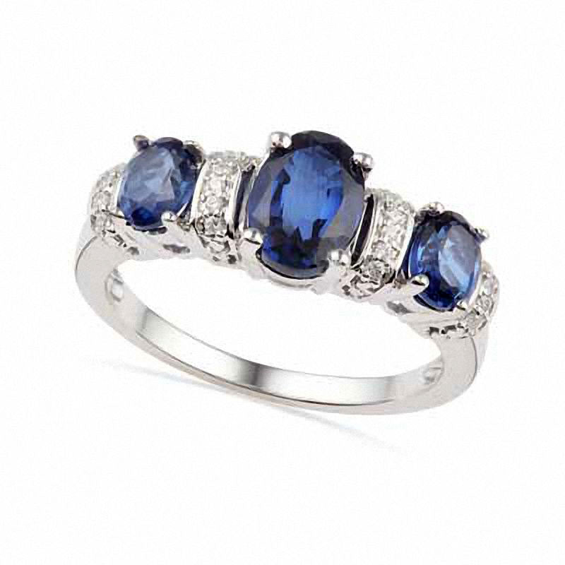 Oval Lab-Created Blue Sapphire and Diamond Accent Ring in Sterling Silver