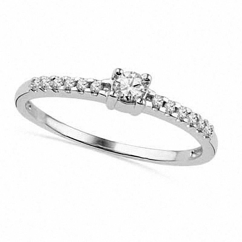 White Sapphire and Natural Diamond Accent Promise Ring in Sterling Silver