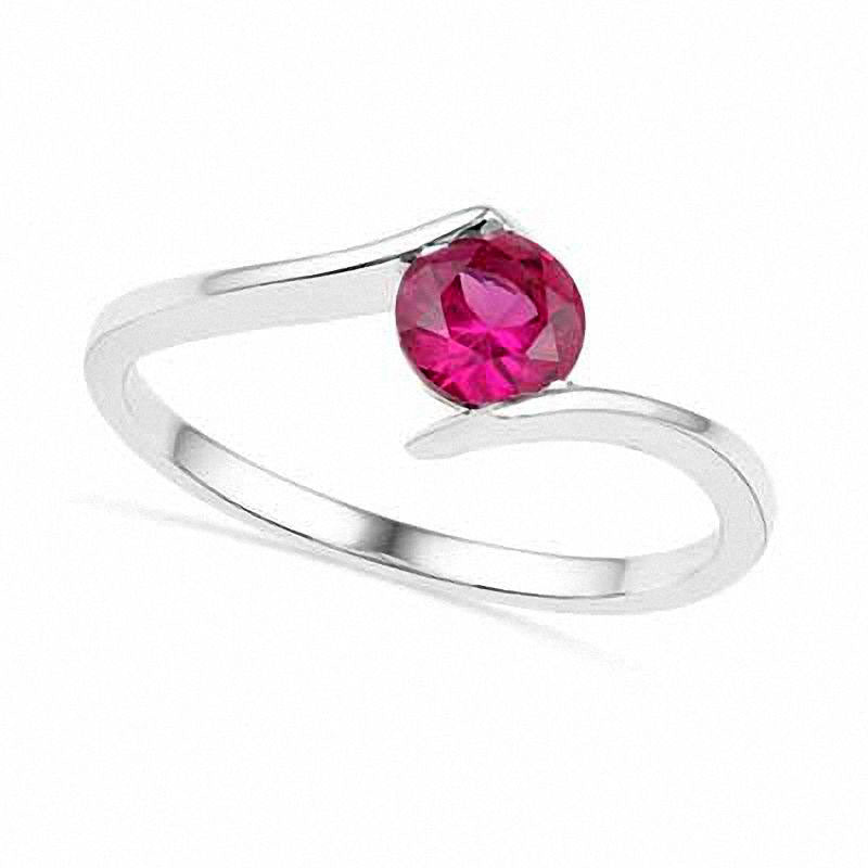 Lab-Created Ruby Bypass Ring in Solid 10K White Gold