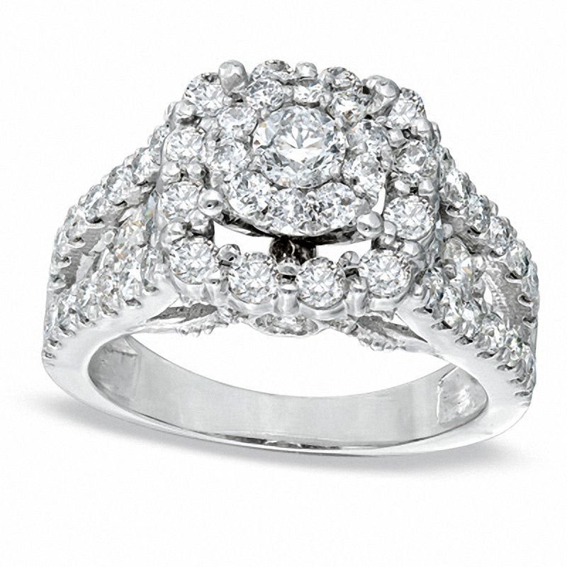 2.0 CT. T.W. Natural Diamond Split Shank Engagement Ring in Solid 14K White Gold