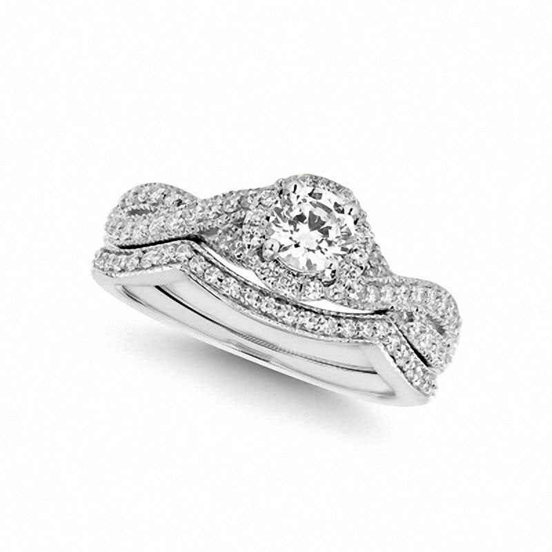 0.75 CT. T.W. Natural Diamond Twist Shank Bridal Engagement Ring Set in Solid 14K White Gold