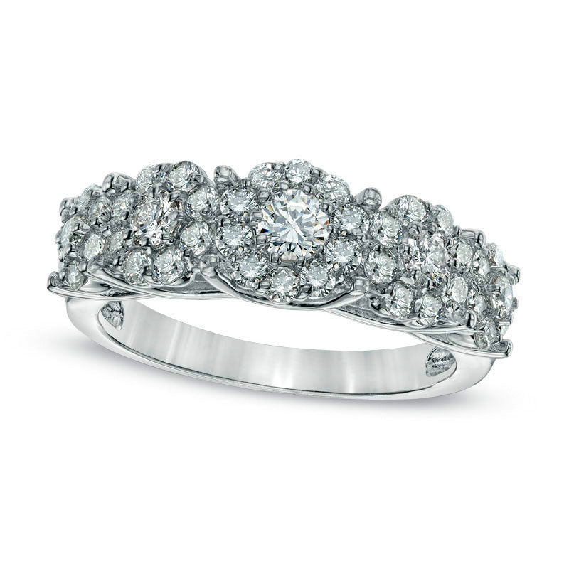 2.10 CT. T.W. Natural Diamond Five Cluster Flower Band in Solid 14K White Gold