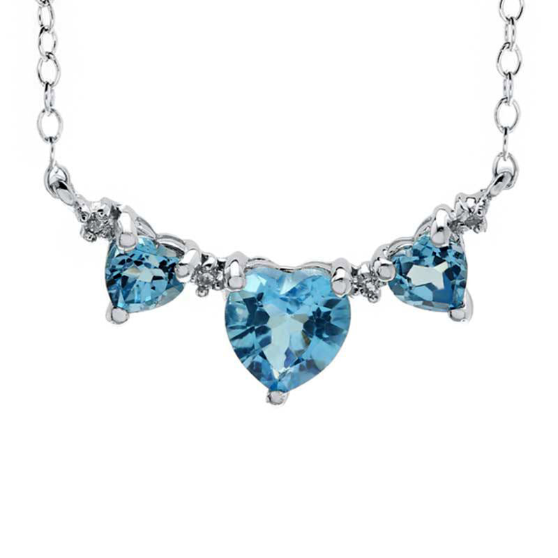 Heart-Shaped Blue Topaz and Natural Diamond Accent Three Stone N