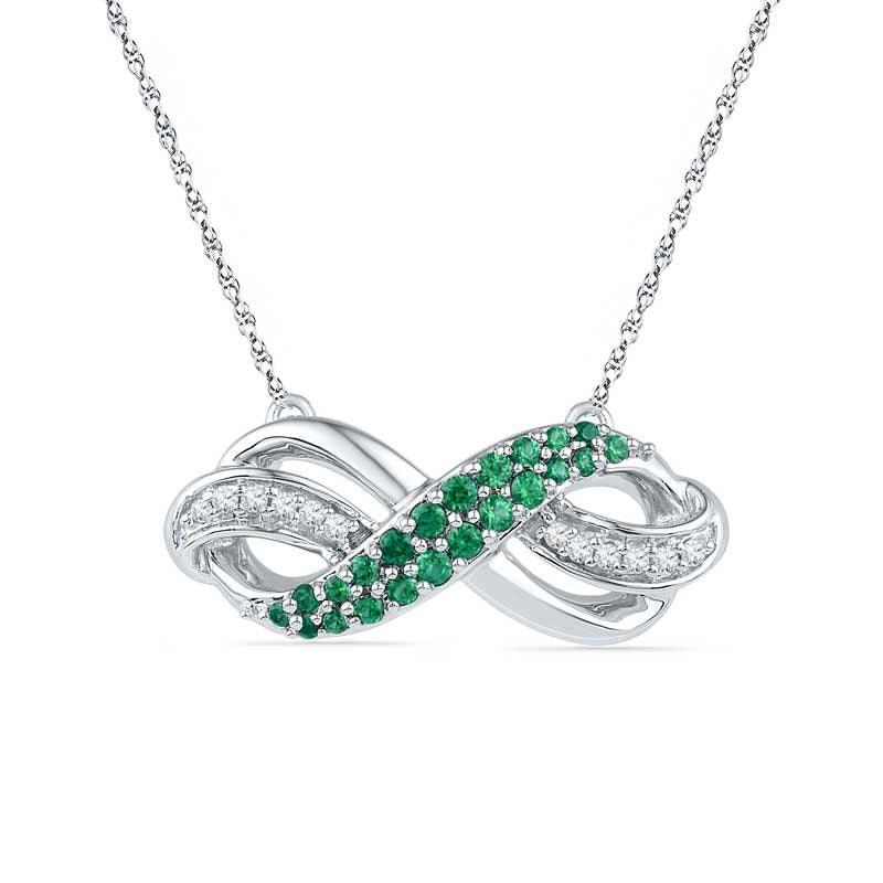 Lab-Created Emerald and 0.05 CT. T.W. Diamond Infinity Loop Necklace in Sterling Silver