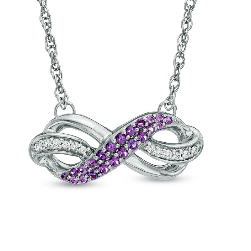 Amethyst and 0.05 CT. T.W. Natural Diamond Infinity Loop Necklace in Sterling Silver