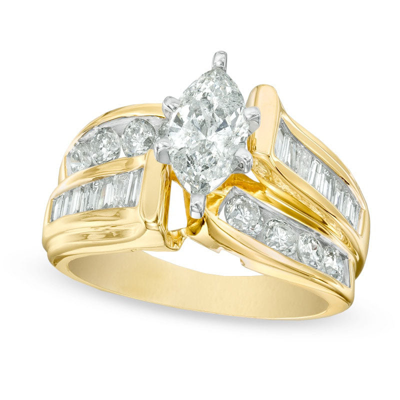 2.0 CT. T.W. Marquise Natural Diamond Double Row Engagement Ring in Solid 14K Gold