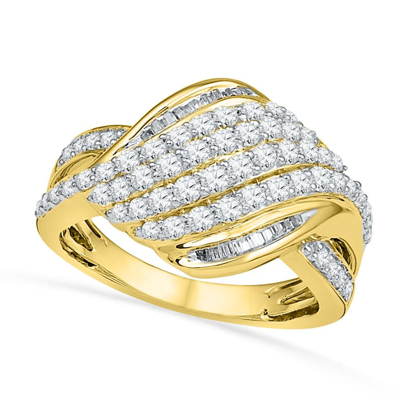 1.0 CT. T.W. Natural Diamond Rolling Wave Ring in Solid 10K Yellow Gold