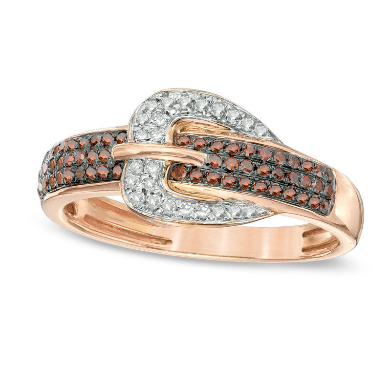 0.25 CT. T.W. Enhanced Cognac and White Natural Diamond Buckle Ring in Solid 10K Rose Gold