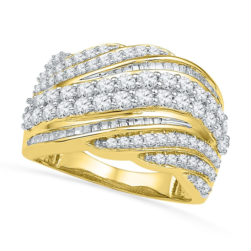 1.5 CT. T.W. Baguette and Round Natural Diamond Wave Band in Sol