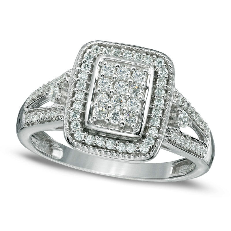 0.50 CT. T.W. Composite Natural Diamond Rectangular Frame Ring in Solid 10K White Gold