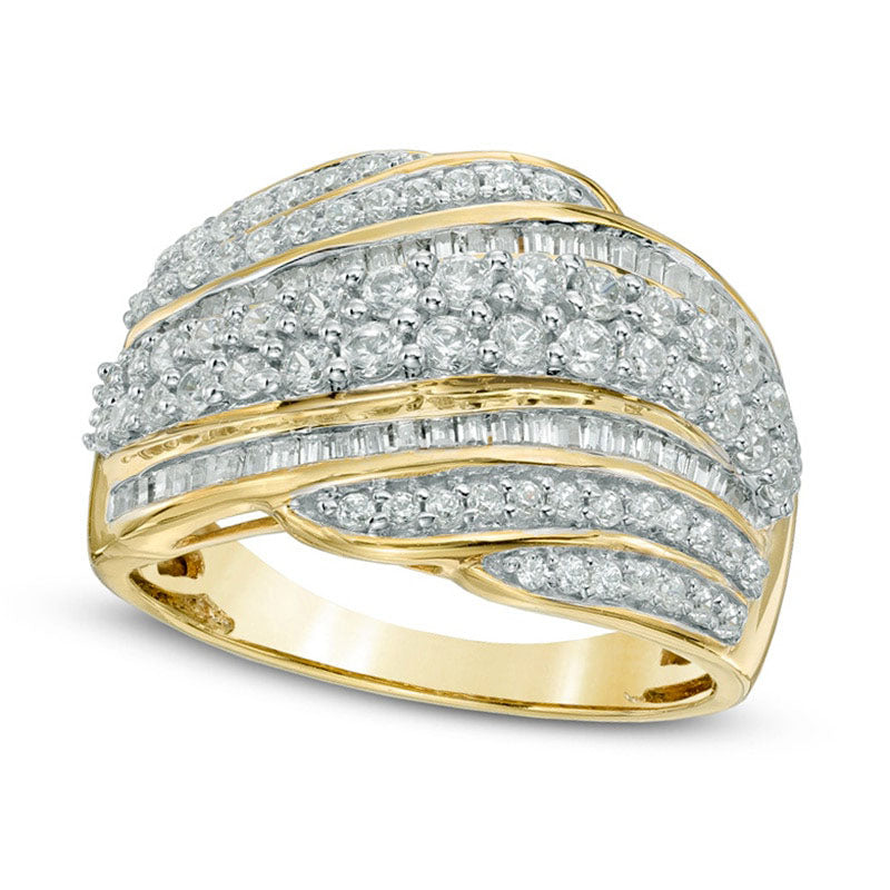 1.0 CT. T.W. Natural Diamond Layered Wave Band in Solid 10K Yellow Gold