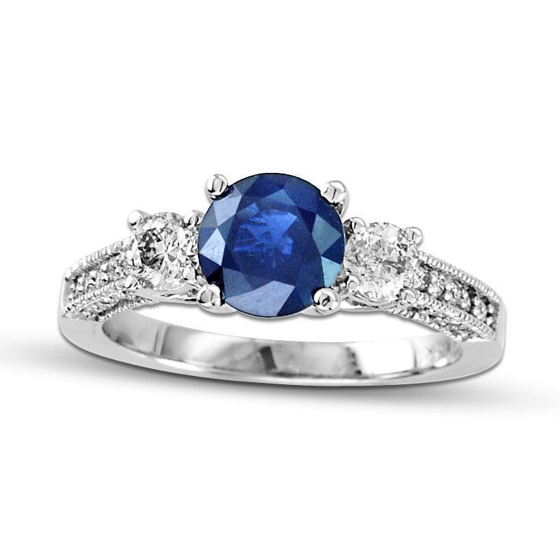 6.5mm Blue Sapphire and 0.50 CT. T.W. Natural Diamond Engagement