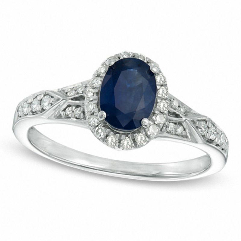 Oval Blue Sapphire and 0.20 CT. T.W. Natural Diamond Ring in Sterling Silver