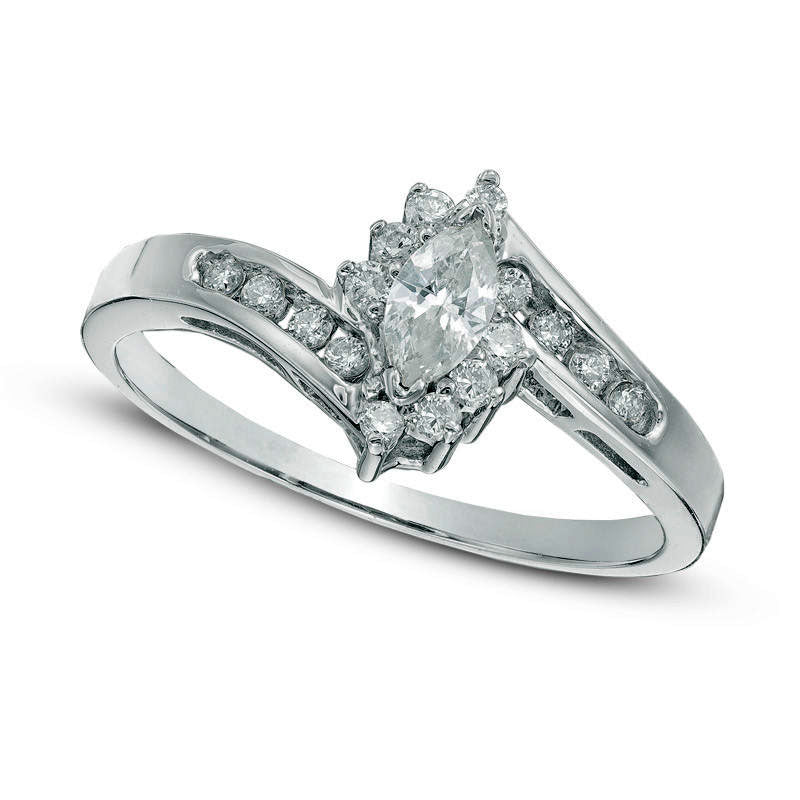 0.33 CT. T.W. Marquise Natural Diamond Frame Bypass Engagement Ring in Solid 10K White Gold