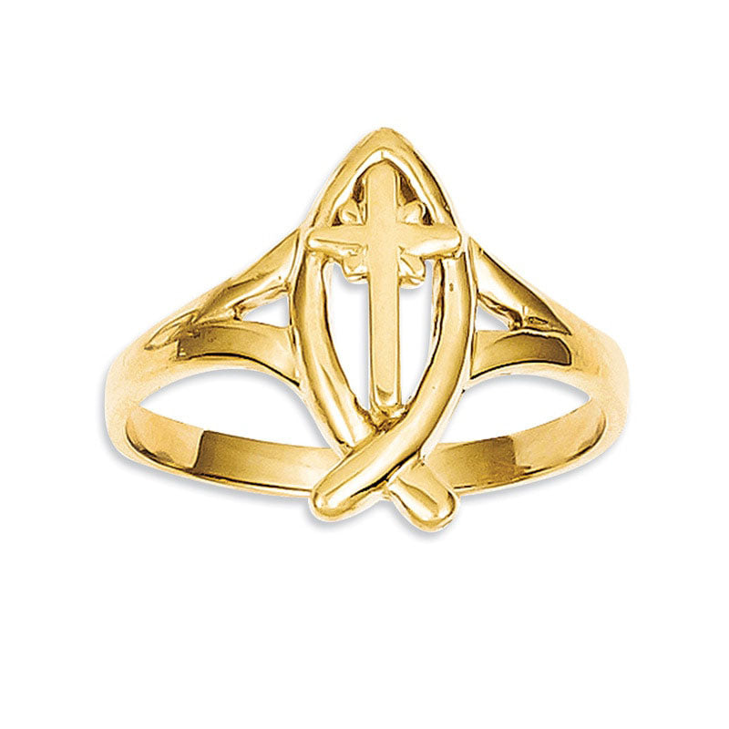 Ichthus Cross Ring in Solid 14K Gold