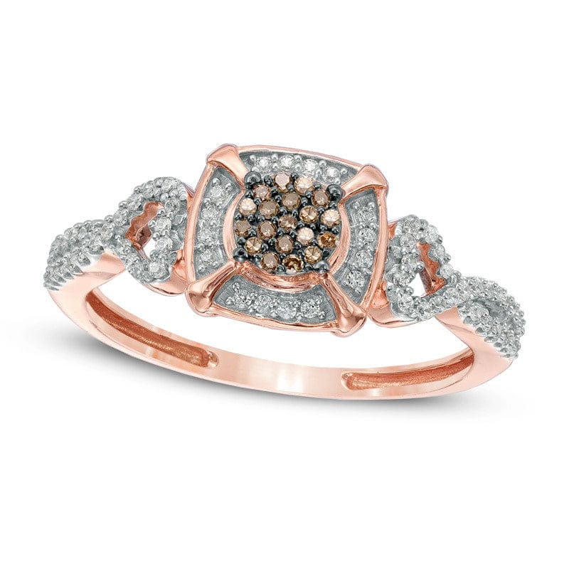 0.20 CT. T.W. Composite Champagne and White Natural Diamond Frame Promise Ring in Solid 10K Rose Gol