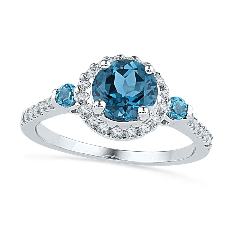 7.0mm Blue Topaz and 0.20 CT. T.W. Natural Diamond Frame Ring in Sterling Silver