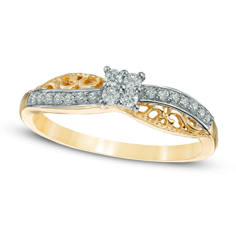 0.17 CT. T.W. Quad Natural Diamond Swirl Promise Ring in Solid 10K Yellow Gold