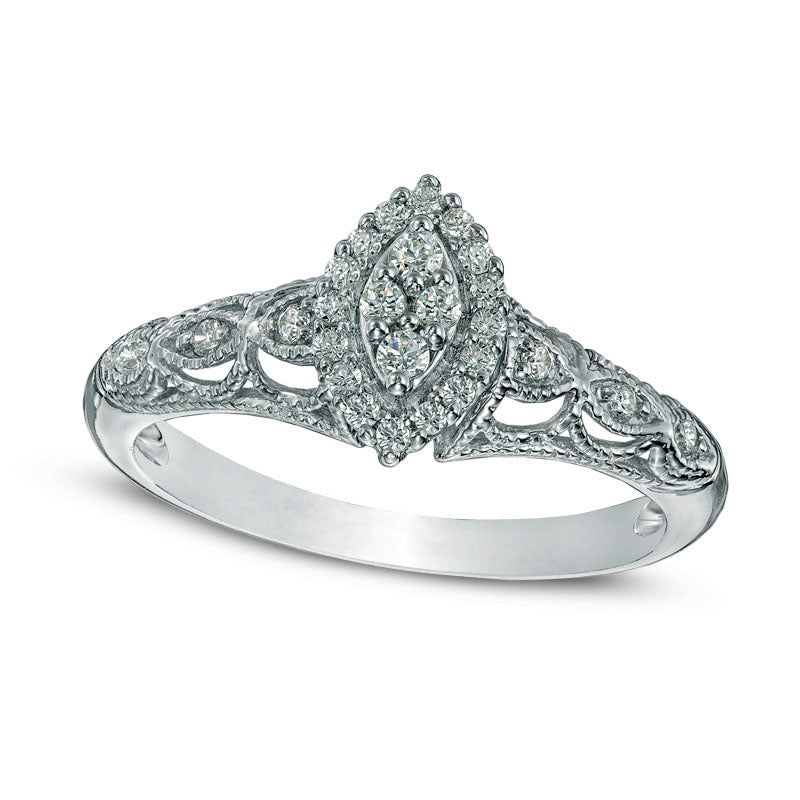 0.20 CT. T.W. Marquise Composite Natural Diamond Frame Promise Ring in Solid 10K White Gold