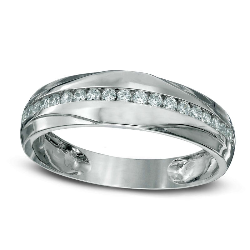 Men's 0.33 CT. T.W. Natural Diamond Center Row Wedding Band in Solid 10K White Gold