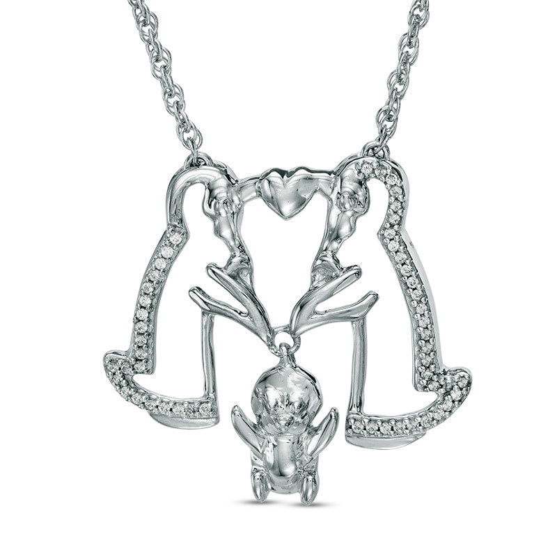 0.13 CT. T.W. Natural Diamond Penguin Family Necklace in Sterling Silver - 17"