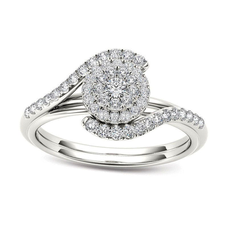 0.38 CT. T.W. Composite Natural Diamond Frame Bypass Engagement Ring in Solid 14K White Gold