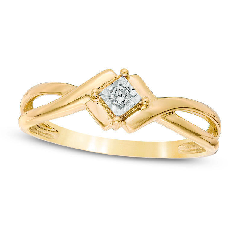 Natural Diamond Accent Tilted Square Ring in Solid 10K Yellow Gold