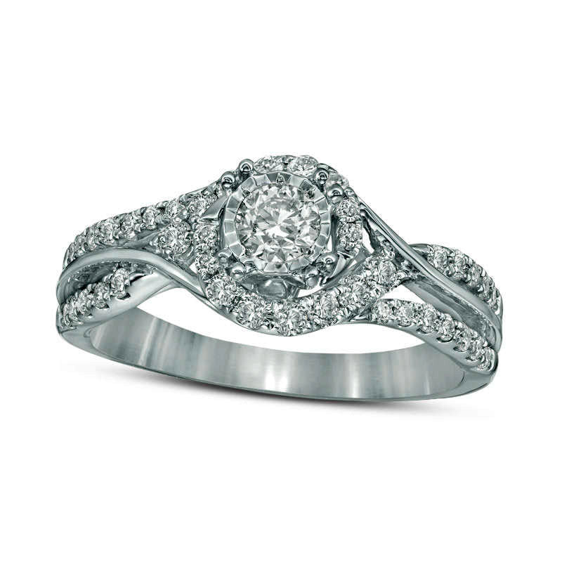 0.75 CT. T.W. Natural Diamond Frame Engagement Ring in Solid 14K White Gold