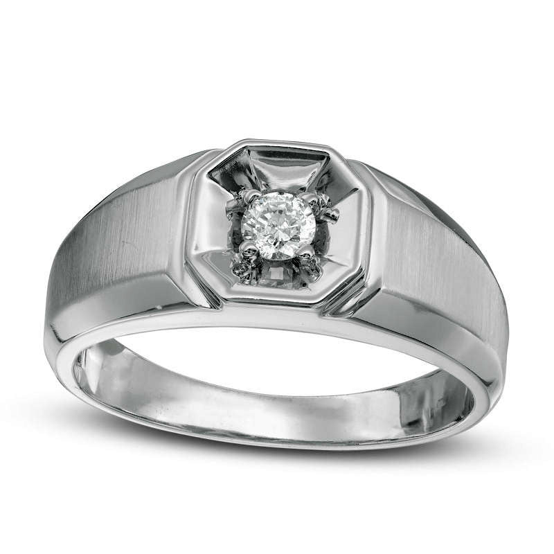 Men's 0.17 CT. Natural Clarity Enhanced Diamond Solitaire Octagonal Frame Ring in Solid 10K Whit