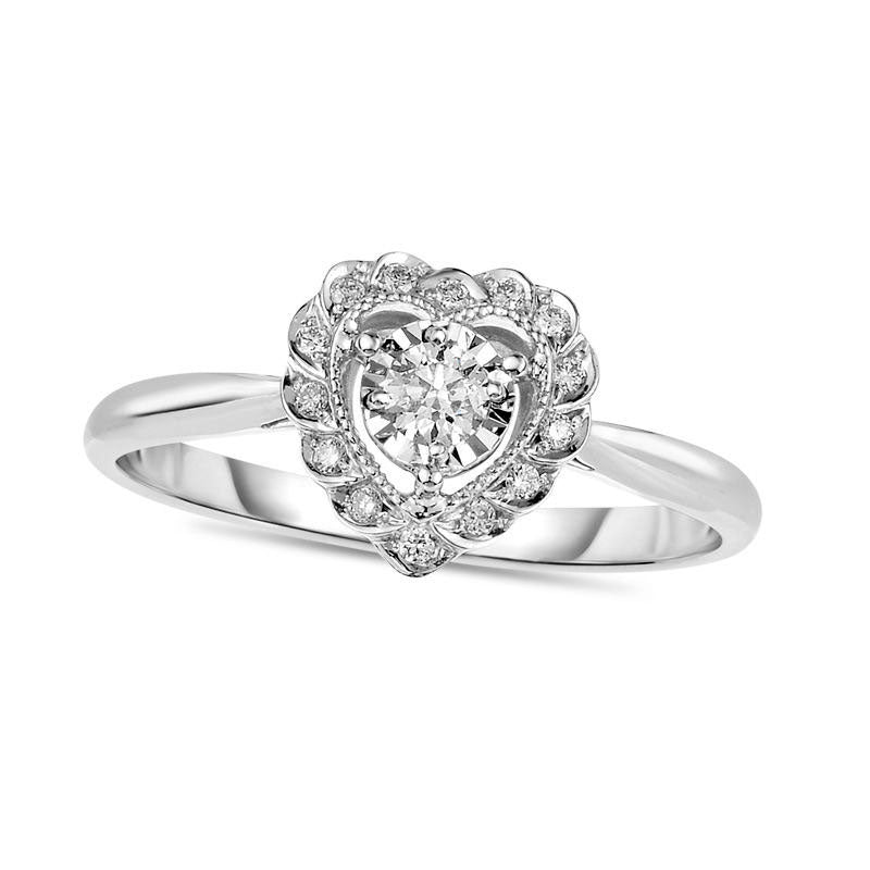 0.17 CT. T.W. Natural Diamond Heart Frame Promise Ring in Solid 10K White Gold